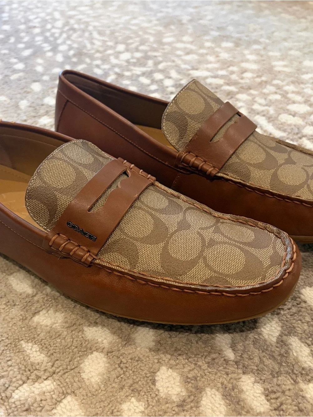 Coach Men’s Tan/Brown Signature Canvas Penny Loafers